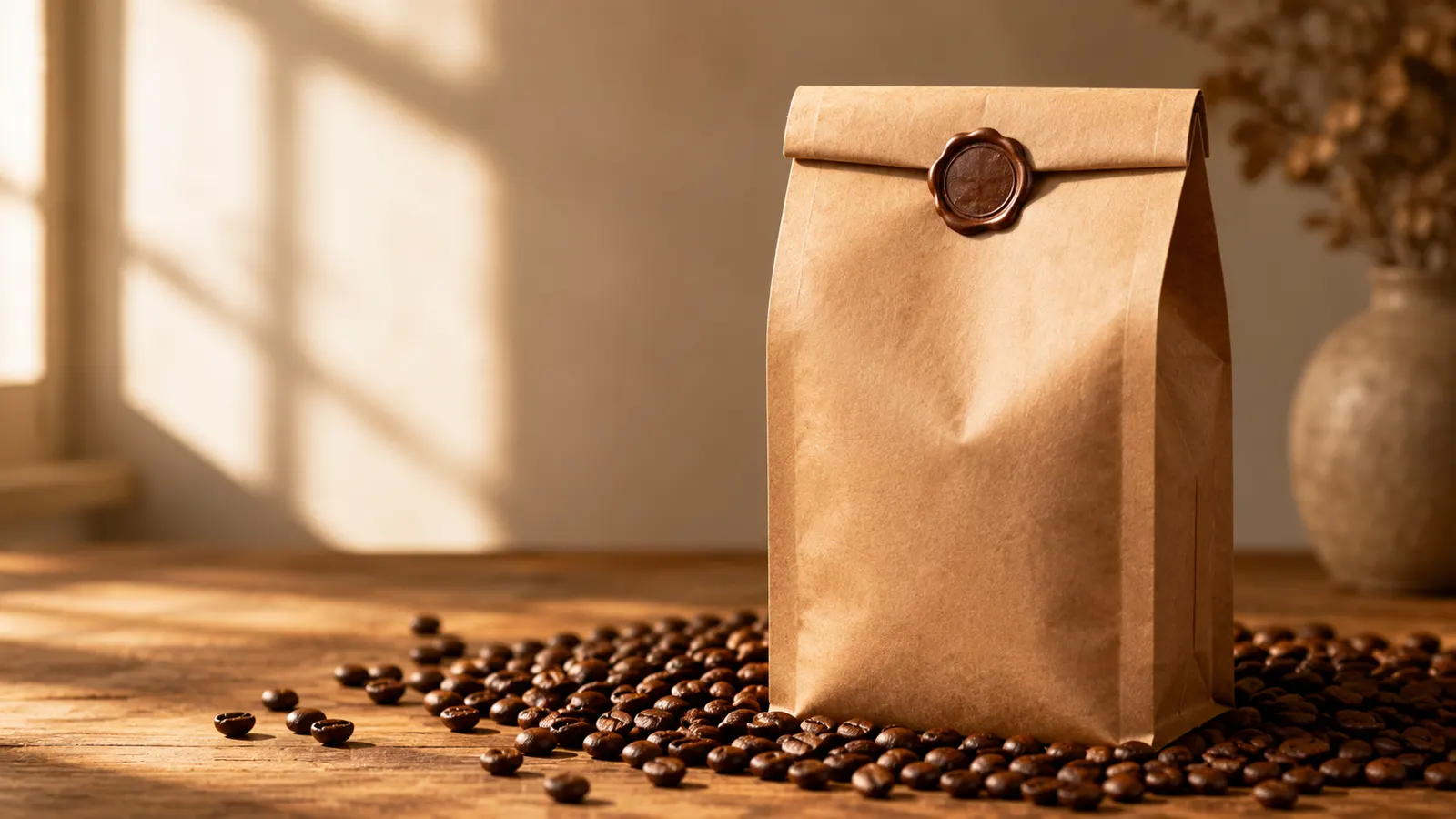 Sacchetto Meridian Roasters con chicchi Ethiopia Guji su legno di rovere